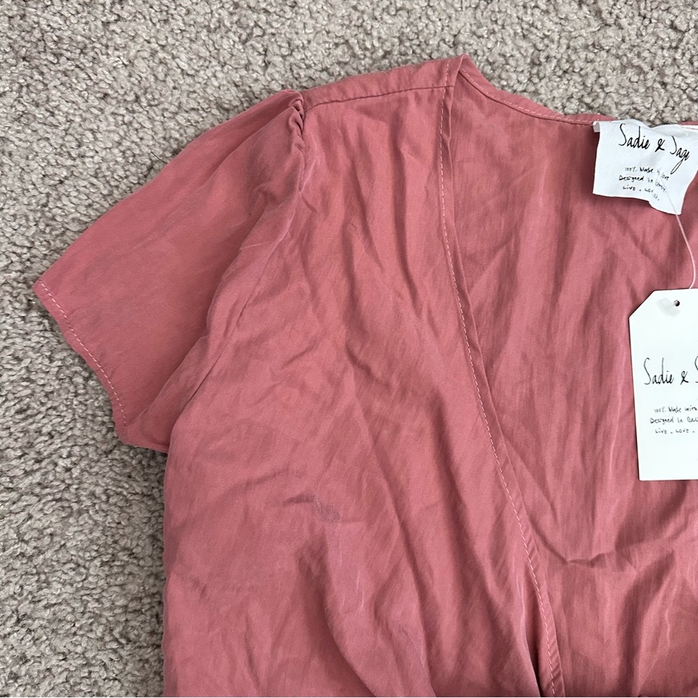 Sadie & Sage Tie-Front Crop Short Sleeve Blouse Shirt Womens S Dusty Rose - Picture 7 of 12